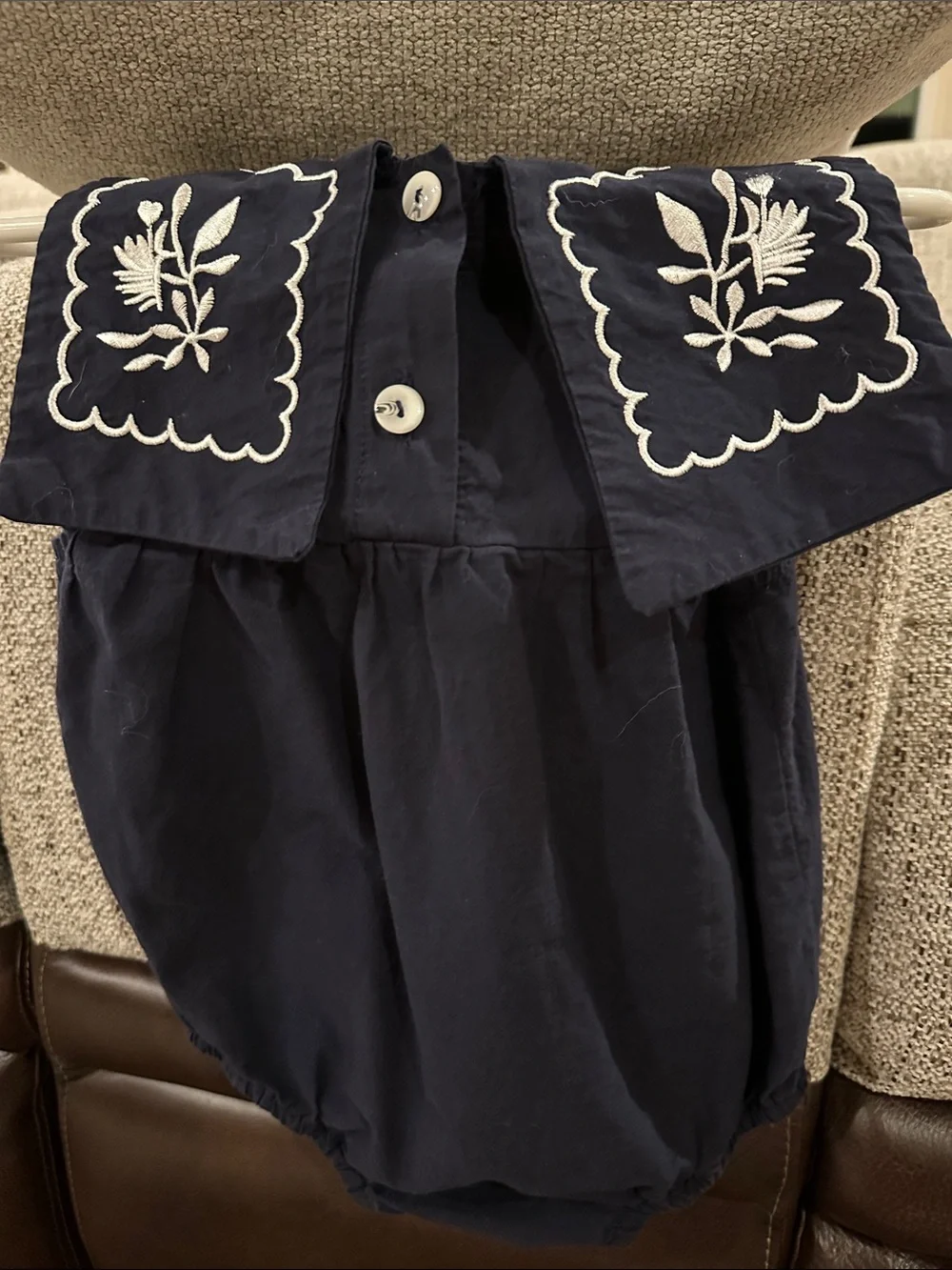 Navy Embroidered Square-Neck Infant onesie